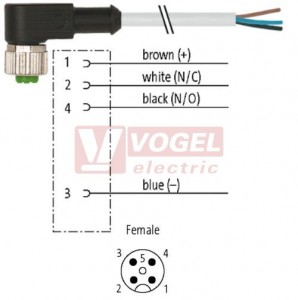 7000-12341-8620300 konektor M12/4-pin/zás/úhlový - kabel ŠE PUR 4x0,75mm2 L=3,0m - volný konec