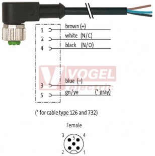 7000-12361-6250150 konektor M12/5-pin/zás/úhlový - kabel ČE PUR/PVC 5x0,34mm2 L=1,5m - volný konec