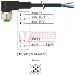 7000-12361-6250150 konektor M12/5-pin/zás/úhlový - kabel ČE PUR/PVC 5x0,34mm2 L=1,5m - volný konec