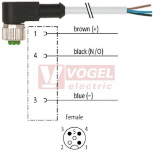 7000-12321-2331000 konektor M12/3-pin/zás/úhlový - kabel ŠE PUR do vlečného řetězu 3x0,34mm2 L=10,0m - volný konec