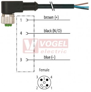 7000-12321-6130500 konektor M12/3-pin/zás/úhlový - kabel ČE PVC 3x0,34mm2 L=5,0m - volný konec