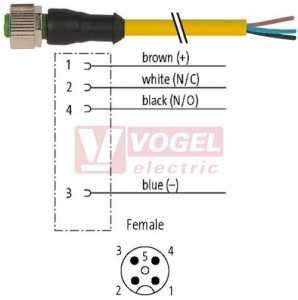 7000-12221-0140300 konektor M12/4-pin/zás/přímý - kabel ŽL PVC 4x0,34mm2 L=3,0m - volný konec