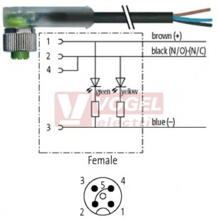 7000-12401-6230150 konektor M12/4-pin/2xLED/zás/úhlový - kabel ČE PUR/PVC 4x0,34mm2 L=1,5m - volný konec