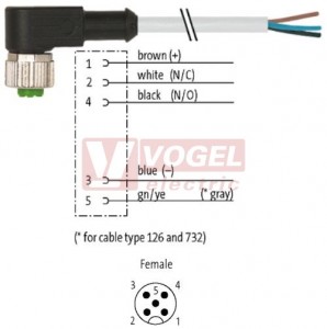 7000-12361-2150150 konektor M12/5-pin/zás/úhlový - kabel ŠE PVC 5x0,34mm2 L=1,5m - volný konec