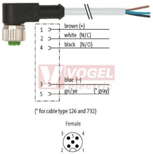 7000-12361-2150500 konektor M12/5-pin/zás/úhlový - kabel ŠE PVC 5x0,34mm2 L=5,0m - volný konec