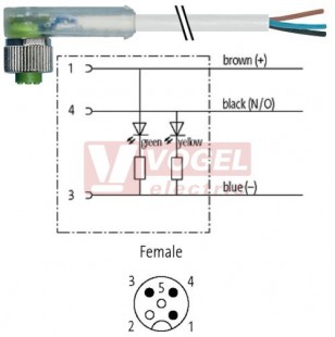 7000-12381-2331000 konektor M12/3-pin/2xLED/zás/úhlový - kabel ŠE PUR do vlečného řetězu 3x0,34mm2 L=10,0m - volný konec