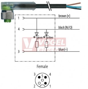 7000-12381-6130150 konektor M12/3-pin/2xLED/zás/úhlový - kabel ČE PVC 3x0,34mm2 L=1,5m - volný konec