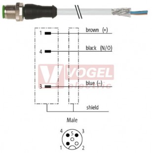 7000-13061-3170150 konektor M12/3-pin/vidl/přímý - kabel ŠE PVC 3x0,34mm2 L=1,5m - volný konec