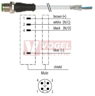 7000-13081-3300300 konektor M12/4-pin/vidl/přímý - kabel ŠE PVC 4x0,34mm2 L=3,0m - volný konec