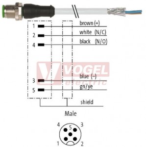 7000-13101-3480150 konektor M12/5-pin/vidl/přímý - kabel ŠE PVC 5x0,34mm2 L=1,5m - volný konec