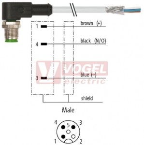 7000-13121-3170150 konektor M12/3-pin/vidl/úhlový - kabel ŠE PVC 3x0,34mm2 L=1,5m - volný konec