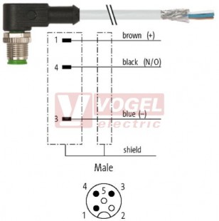 7000-13121-3170300 konektor M12/3-pin/vidl/úhlový - kabel ŠE PVC 3x0,34mm2 L=3,0m - volný konec