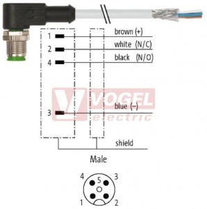 7000-13141-3300150 konektor M12/4-pin/vidl/úhlový - kabel ŠE PVC 4x0,34mm2 L=1,5m - volný konec