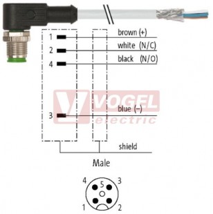 7000-13141-3300500 konektor M12/4-pin/vidl/úhlový - kabel ŠE PVC 4x0,34mm2 L=5,0m - volný konec