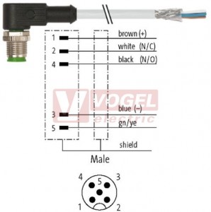 7000-13161-3480150 konektor M12/5-pin/vidl/úhlový - kabel ŠE PVC 4x0,34mm2 L=1,5m - volný konec