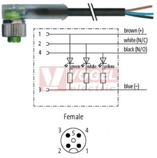 7000-12421-6142000 konektor M12/4-pin/3xLED/zás/úhlový - kabel ČE PVC 4x0,34mm2 L=20,0m - volný konec