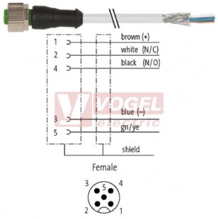 7000-13221-3480150 konektor M12/5-pin/zás/přímý - kabel ŠE PVC 5x0,34mm2 L=1,5m - volný konec