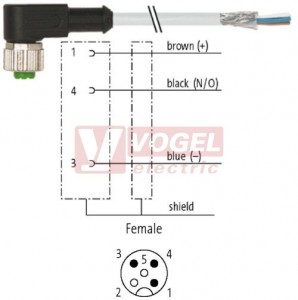 7000-13241-3170150 konektor M12/3-pin/zás/úhlový - kabel ŠE PVC 5x0,34mm2 L=1,5m - volný konec