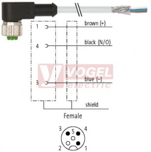 7000-13241-3170300 konektor M12/3-pin/zás/úhlový - kabel ŠE PVC 5x0,34mm2 L=3,0m - volný konec