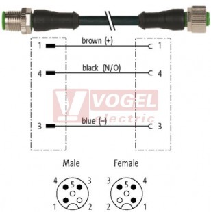 7000-40001-6130200 konektor M12/3-pin/vidl/přímý - kabel ČE PVC 3x0,34mm2 L=2,0m - konektor M12/3-pin/zás/přímý