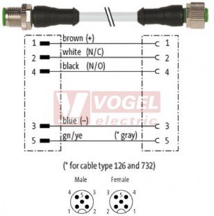 7000-40041-2150060 konektor M12/5-pin/vidl/přímý - kabel ŠE PVC 5x0,34mm2 L=0,6m - konektor M12/5-pin/zás/přímý