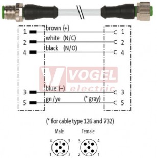 7000-40041-2150100 konektor M12/5-pin/vidl/přímý - kabel ŠE PVC 5x0,34mm2 L=1,0m - konektor M12/5-pin/zás/přímý