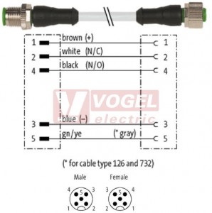 7000-40041-2250200 konektor M12/5-pin/vidl/přímý - kabel ŠE PUR/PVC 5x0,34mm2 L=2,0m - konektor M12/5-pin/zás/přímý