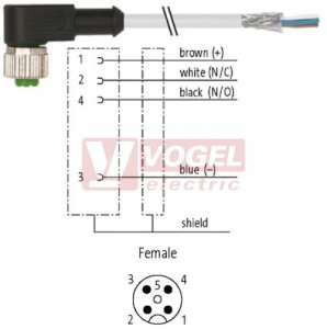 7000-13261-3300500 konektor M12/4-pin/zás/úhlový - kabel ŠE PVC 4x0,34mm2 L=5,0m - volný konec