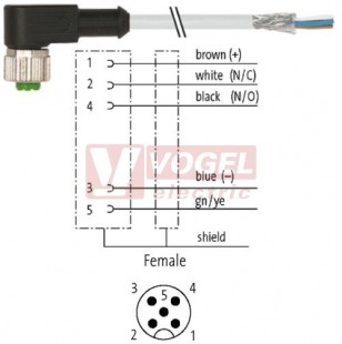 7000-13281-3490150 konektor M12/5-pin/zás/úhlový - kabel ŠE PUR/PVC 5x0,34mm2 L=1,5m - volný konec