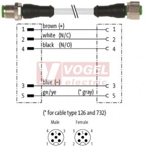 7000-40041-2550150 konektor M12/5-pin/vidl/přímý - kabel ŠE PUR do svařovny 5x0,34mm2 L=1,5m - konektor M12/5-pin/zás/přímý