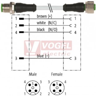 7000-40021-2540300 konektor M12/4-pin/vidl/přímý - kabel ŠE PUR do svařovny 4x0,34mm2 L=3,0m - konektor M12/4-pin/zás/přímý