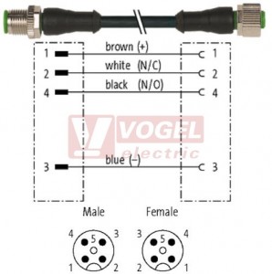 7000-40021-6140030 konektor M12/4-pin/vidl/přímý - kabel ČE PVC 4x0,34mm2 L=0,3m - konektor M12/4-pin/zás/přímý