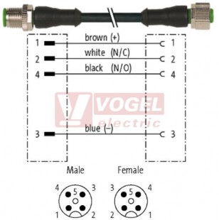 7000-40021-6140100 konektor M12/4-pin/vidl/přímý - kabel ČE PVC 4x0,34mm2 L=1,0m - konektor M12/4-pin/zás/přímý