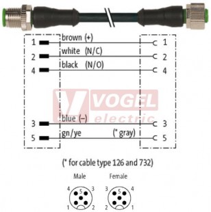 7000-40041-6250060 konektor M12/5-pin/vidl/přímý - kabel ČE PUR/PVC 5x0,34mm2 L=0,6m - konektor M12/5-pin/zás/přímý