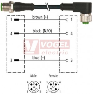 7000-40101-6130150 konektor M12/3-pin/vidl/přímý - kabel ČE PVC 3x0,34mm2 L=1,5m - konektor M12/3-pin/zás/úhlový