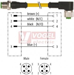 7000-40121-0540300 konektor M12/4-pin/vidl/přímý - kabel ŽL PUR do svařovny 4x0,34mm2 L=3,0m - konektor M12/4-pin/zás/úhlový