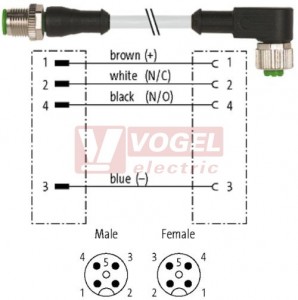 7000-40121-2140150 konektor M12/4-pin/vidl/přímý - kabel ŠE PVC 4x0,34mm2 L=1,5m - konektor M12/4-pin/zás/úhlový