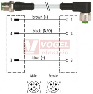 7000-40101-2230650 konektor M12/3-pin/vidl/přímý - kabel ŠE PUR/PVC 3x0,34mm2 L=6,5m - konektor M12/3-pin/zás/úhlový