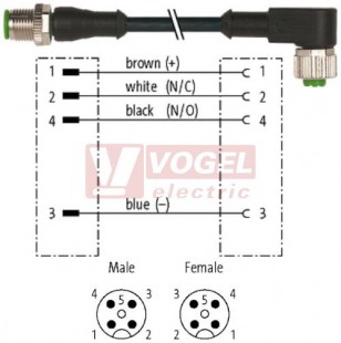 7000-40121-6340060 konektor M12/4-pin/vidl/přímý - kabel ČE PUR do vlečného řetězu 4x0,34mm2 L=0,6m - konektor M12/4-pin/zás/úhlový