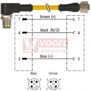 7000-40171-0230200 konektor M12/3-pin/vidl/úhlový - kabel ŽL PUR/PVC 3x0,34mm2 L=2,0m - konektor M12/3-pin/zás/přímý