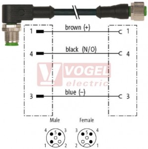 7000-40171-6130030 konektor M12/3-pin/vidl/úhlový - kabel ČE PVC 3x0,34mm2 L=0,3m - konektor M12/3-pin/zás/přímý