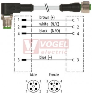 7000-40201-2340030 konektor M12/4-pin/vidl/úhlový - kabel ŠE PUR 4x0,34mm2 L=0,3m - konektor M12/4-pin/zás/přímý