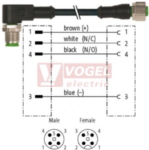 7000-40201-6240030 konektor M12/4-pin/vidl/úhlový - kabel ČE PUR/PVC 4x0,34mm2 L=0,3m - konektor M12/4-pin/zás/přímý