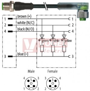 7000-40341-6540060 konektor M12/4-pin/vidl/přímý - kabel ČE PUR do svařovny 4x0,34mm2 L=0,6m - konektor M12/4-pin/3xLED/zás/úhlový