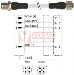 7000-40501-3300500 konektor M12/4-pin/vidl/přímý - kabel ŠE PVC 4x0,34mm2 L=5,0m - konektor M12/4-pin/zás/přímý