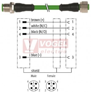 7000-40501-8200030 konektor M12/4-pin/vidl/přímý - kabel ZE stíněný PUR 4x0,34mm2 L=0,3m - konektor M12/4-pin/zás/přímý