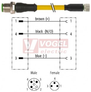 7000-40561-0500030 konektor M12/3-pin/vidl/přímý - kabel ŽL PUR do svařovny 3x0,25mm2 L=0,3m - konektor M8/3-pin/zás/přímý