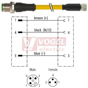 7000-40561-0500030 konektor M12/3-pin/vidl/přímý - kabel ŽL PUR do svařovny 3x0,25mm2 L=0,3m - konektor M8/3-pin/zás/přímý