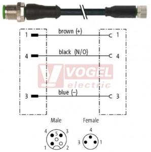 7000-40561-6300030 konektor M12/3-pin/vidl/přímý - kabel ČE PUR do vlečného řetězu 3x0,25mm2 L=0,3m - konektor M8/3-pin/zás/přímý