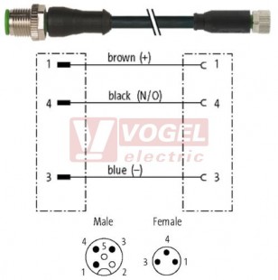 7000-40561-6300100 konektor M12/3-pin/vidl/přímý - kabel ČE PUR do vlečného řetězu 3x0,25mm2 L=1,0m - konektor M8/3-pin/zás/přímý